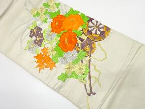 アンティーク　花車模様　刺繍　袋帯（材料）